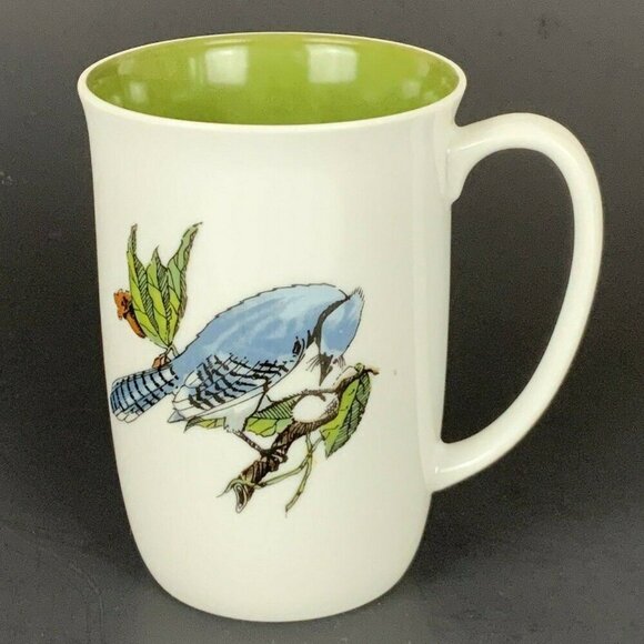 Fitz & Floyd Neiman Marcus Blue Jay Bird Coffee Mug 8oz Green Interior Porcelain - Picture 1 of 6